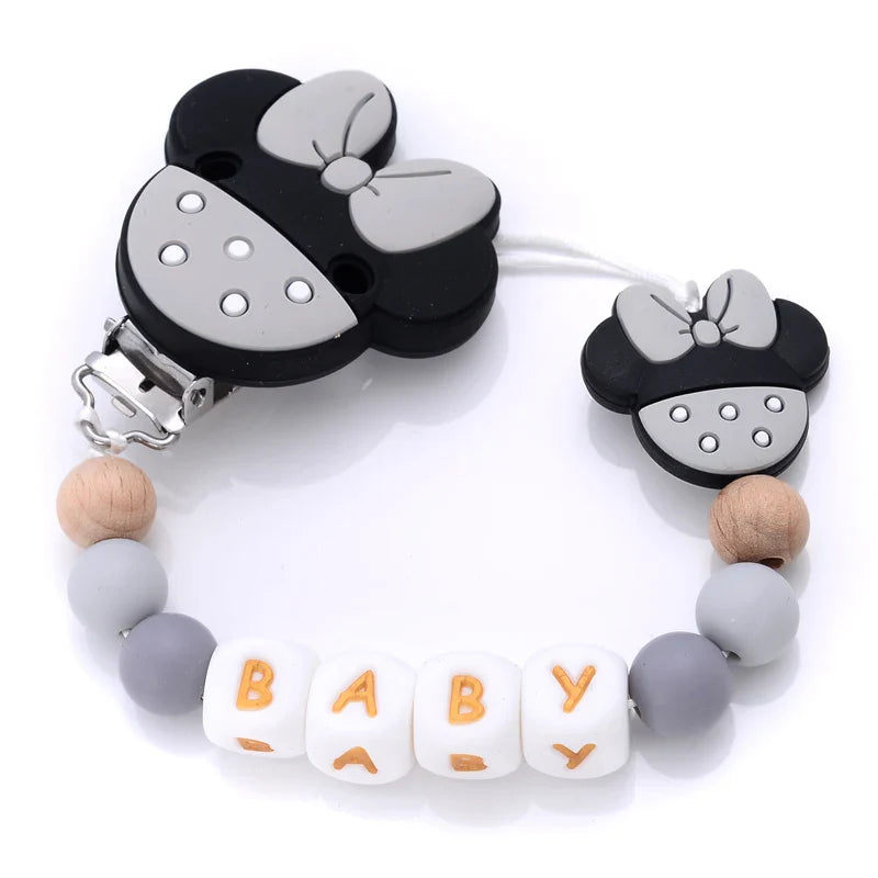 Custom Personalized Name Pacifier Chain English Letters Silicone Clips Mouse Teether Holder Soother Baby Teething Toy Chew Gift