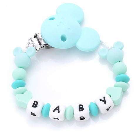 Custom Personalized Name Pacifier Chain English Letters Silicone Clips Mouse Teether Holder Soother Baby Teething Toy Chew Gift