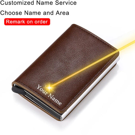 Customized Name Logo Smart Wallet Men Woman RFID Blocking ID Credit Card Holder Leather Wallet Metal Double Box CardHolder Purse