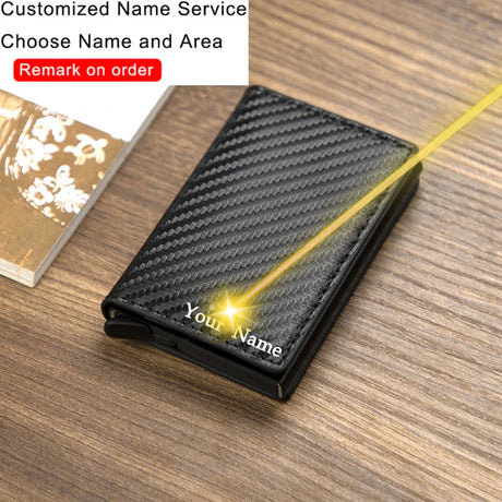 Customized Name Logo Smart Wallet Men Woman RFID Blocking ID Credit Card Holder Leather Wallet Metal Double Box CardHolder Purse