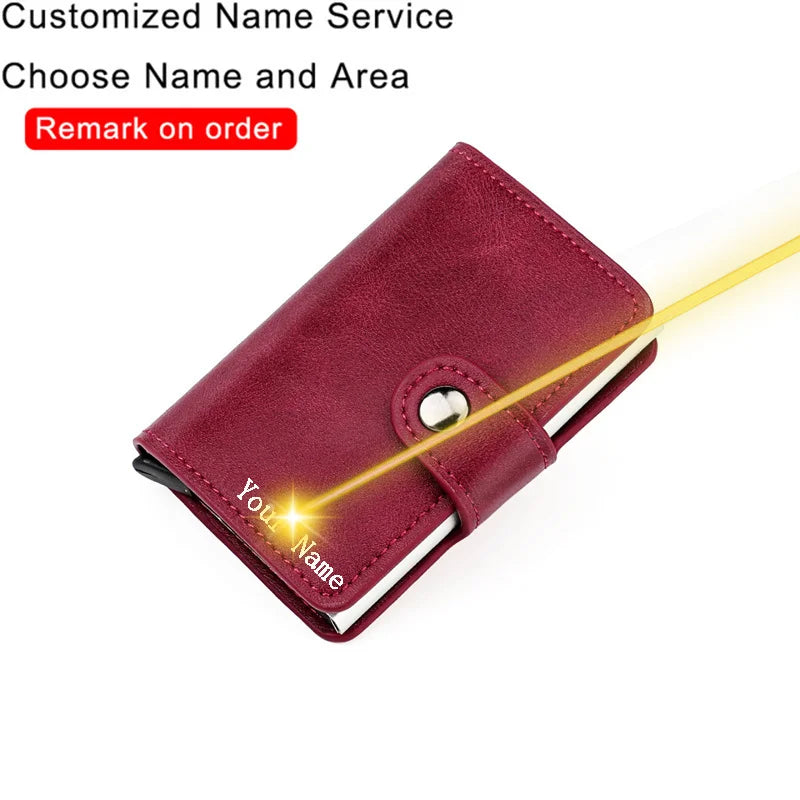 Customized Name Logo Smart Wallet Men Woman RFID Blocking ID Credit Card Holder Leather Wallet Metal Double Box CardHolder Purse