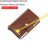 Customized Name Logo Smart Wallet Men Woman RFID Blocking ID Credit Card Holder Leather Wallet Metal Double Box CardHolder Purse