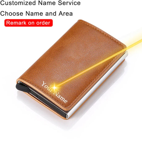 Customized Name Logo Smart Wallet Men Woman RFID Blocking ID Credit Card Holder Leather Wallet Metal Double Box CardHolder Purse