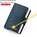 Customized Name Logo Smart Wallet Men Woman RFID Blocking ID Credit Card Holder Leather Wallet Metal Double Box CardHolder Purse