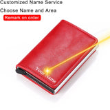 Customized Name Logo Smart Wallet Men Woman RFID Blocking ID Credit Card Holder Leather Wallet Metal Double Box CardHolder Purse