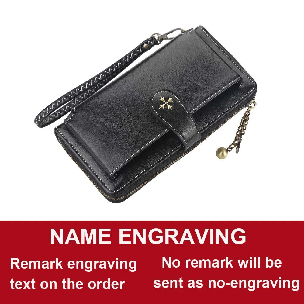 Customized Women Wallets Name Engraving Fashion Long PU Leather Quality Card Holder Classic Female Purse Zipper Wallet For Women