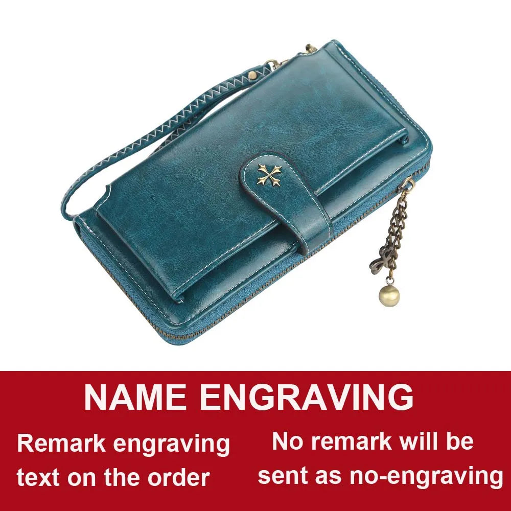 Customized Women Wallets Name Engraving Fashion Long PU Leather Quality Card Holder Classic Female Purse Zipper Wallet For Women