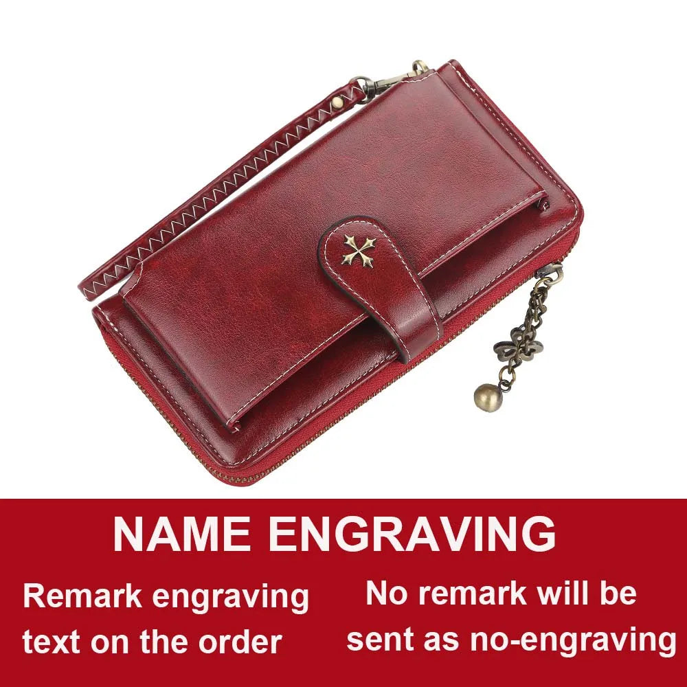 Customized Women Wallets Name Engraving Fashion Long PU Leather Quality Card Holder Classic Female Purse Zipper Wallet For Women