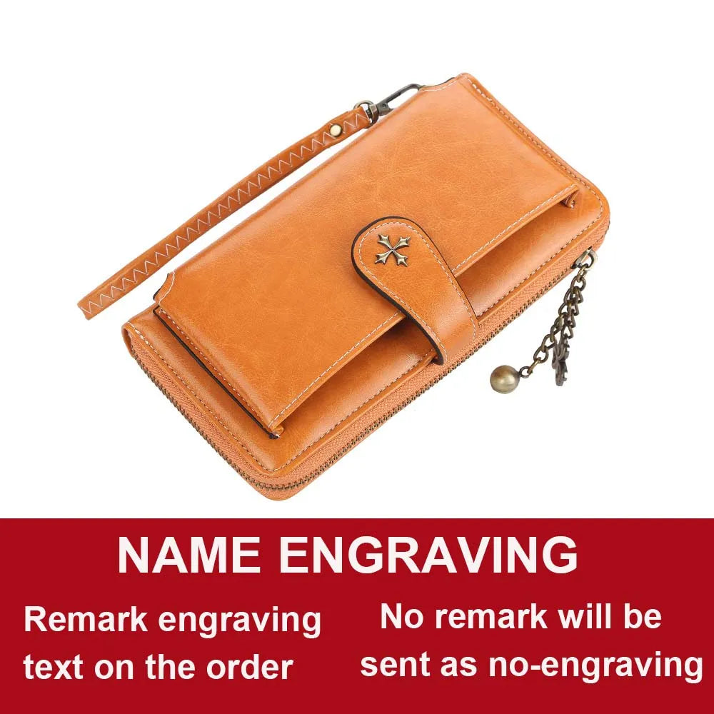 Customized Women Wallets Name Engraving Fashion Long PU Leather Quality Card Holder Classic Female Purse Zipper Wallet For Women