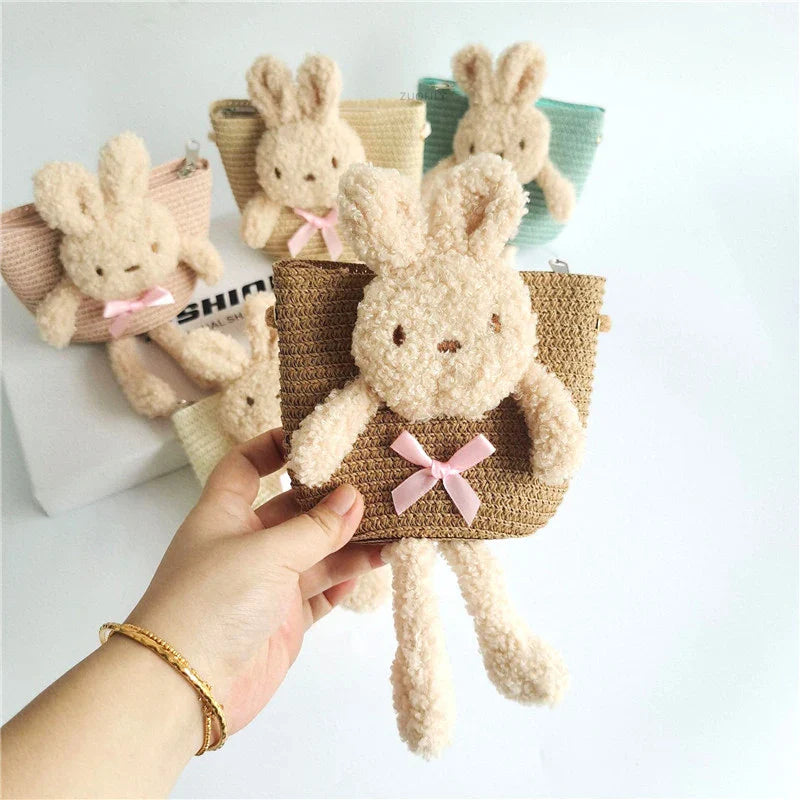 Cute Bear Baby Girl Shoulder Bags Straw Children Messenger Bag Kids Princess Mini Bow Handbag Crossbody Child Girls Coin Purse