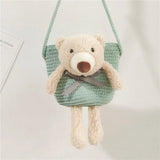 Cute Bear Baby Girl Shoulder Bags Straw Children Messenger Bag Kids Princess Mini Bow Handbag Crossbody Child Girls Coin Purse