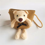 Cute Bear Baby Girl Shoulder Bags Straw Children Messenger Bag Kids Princess Mini Bow Handbag Crossbody Child Girls Coin Purse