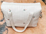 Cute Bear Flower Embroidery Pattern Baby Beige Cotton Fabric Zipper Diaper Handbag New Luggage Bag