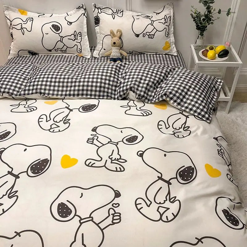 Cute Cartoon Snoopy Bedding Set Girls Boys Dorm Pillow Case Bed Sheet Pillow Case Student Single Double sheet quilt Quilt cover