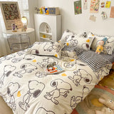 Cute Cartoon Snoopy Bedding Set Girls Boys Dorm Pillow Case Bed Sheet Pillow Case Student Single Double sheet quilt Quilt cover