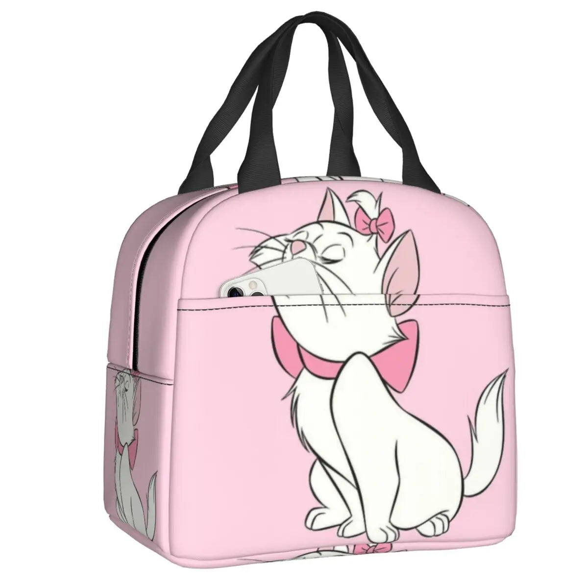 Cute Cat Portable Lunch Box Women Leakproof Kawaii Cartoon Kitten Cooler Thermal Food Insulated Lunch Bag Kids School Children