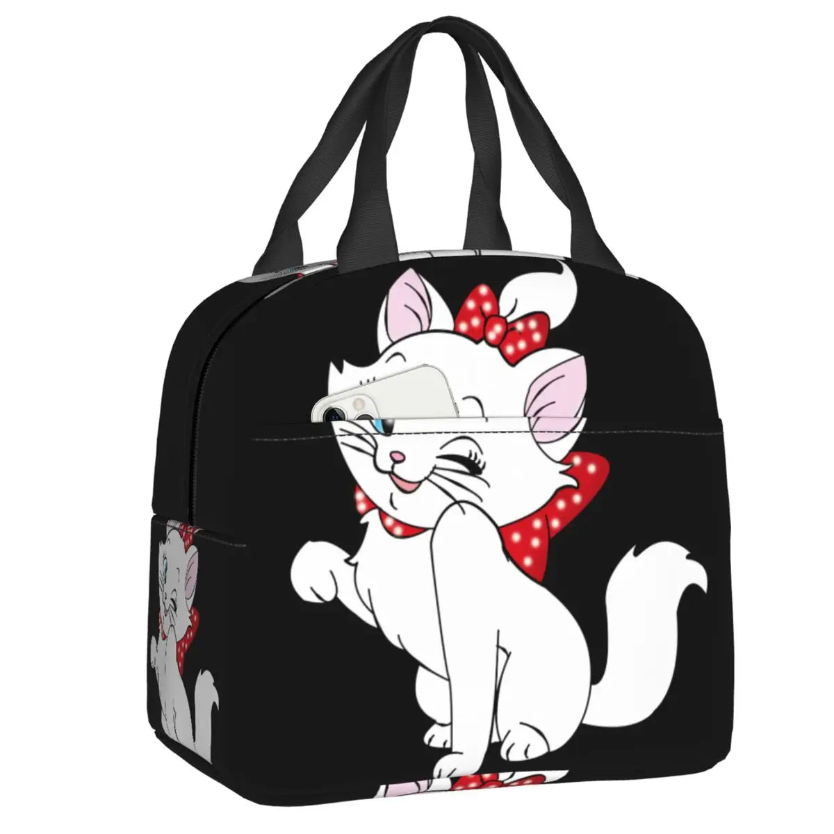 Cute Cat Portable Lunch Box Women Leakproof Kawaii Cartoon Kitten Cooler Thermal Food Insulated Lunch Bag Kids School Children