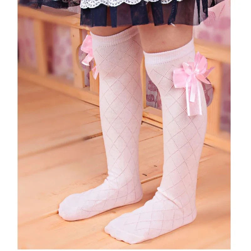 Cute Children's Knee High Socks for Toddlers Kids Baby Girls Solid Bow-knot Cotton Princess Dress Ballet Long Sock leg warmer