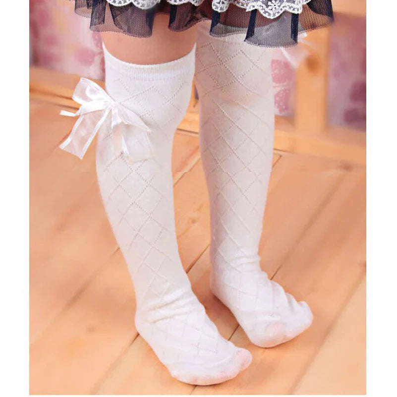 Cute Children's Knee High Socks for Toddlers Kids Baby Girls Solid Bow-knot Cotton Princess Dress Ballet Long Sock leg warmer