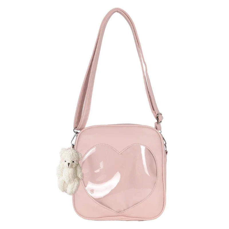 Cute Crossbody Bag PU Leather Square Shoulder Bags Women Heart Shaped Ita Bag