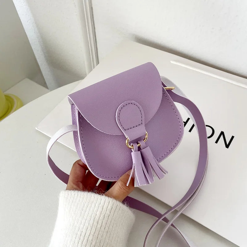 Cute Princess Accessories Kids Coin Purse Handbags Cute Girls Baby Tassel Crossbody Bags PU Leather Children Small Shoulder Bag