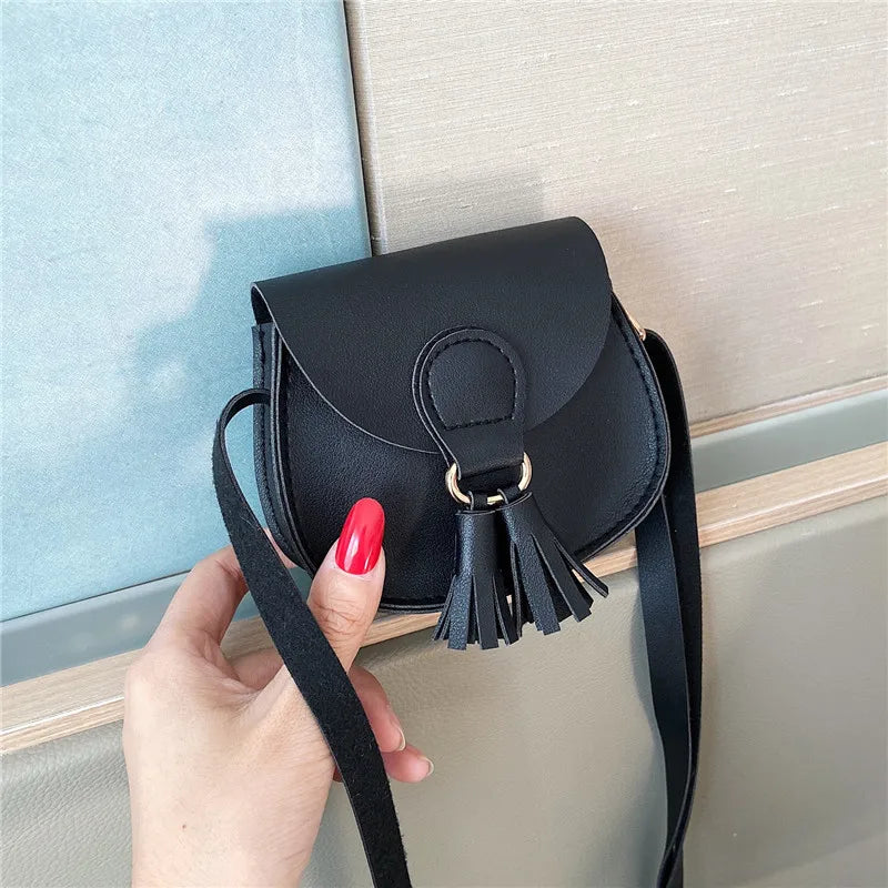 Cute Princess Accessories Kids Coin Purse Handbags Cute Girls Baby Tassel Crossbody Bags PU Leather Children Small Shoulder Bag