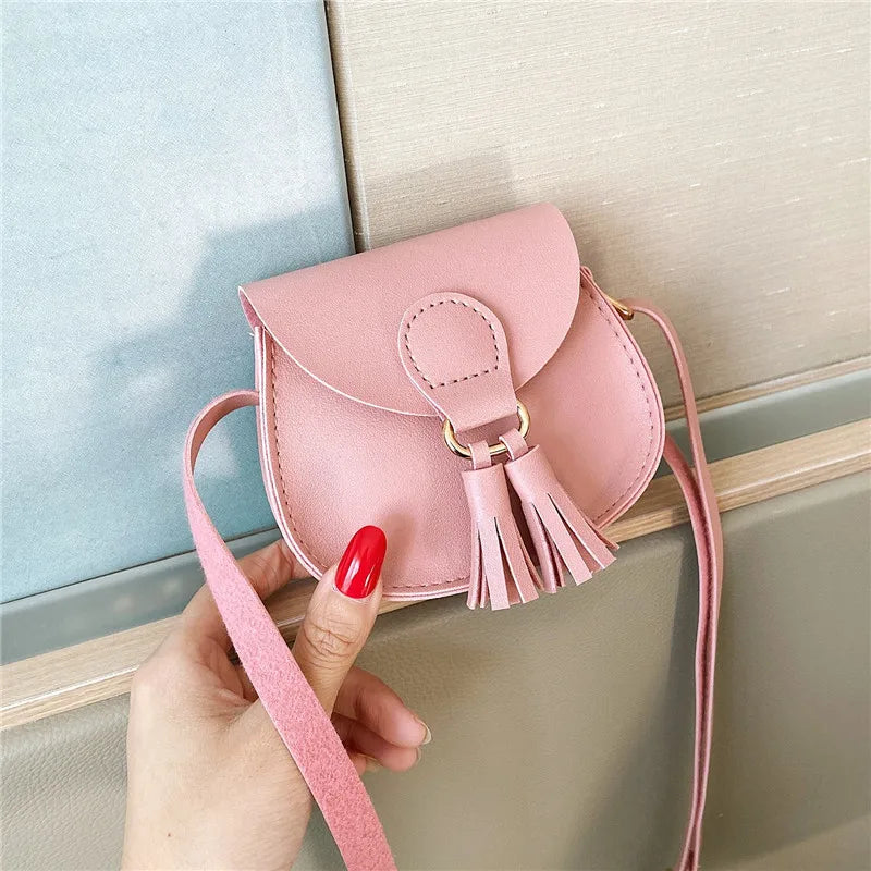 Cute Princess Accessories Kids Coin Purse Handbags Cute Girls Baby Tassel Crossbody Bags PU Leather Children Small Shoulder Bag