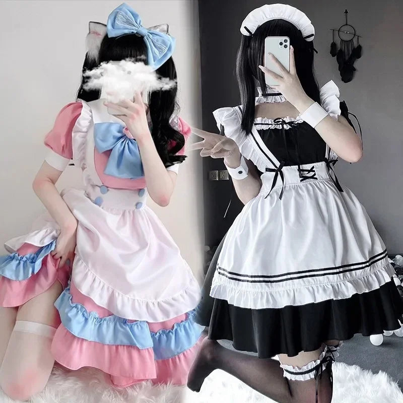 Cute pink maid uniform set Role playing Role playing Japanese soft girl maid dress pure