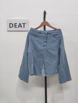 DEAT Women's Denim Loose Coat Long Flare Sleeve Burr  Irregular Patchwork Solid Color Jackets 2024 Summer American Retro 29L1211