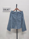 DEAT Women's Denim Loose Coat Long Flare Sleeve Burr  Irregular Patchwork Solid Color Jackets 2024 Summer American Retro 29L1211