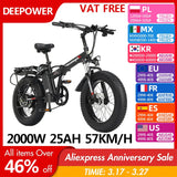 DEEPOWER 2000W Adults Electric Bike Bicycle 1000W 48V 12.8AH 20 Inch Off-Road Tire Folding Electric E Bikes Mountain Ebike