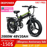 DEEPOWER 2000W Adults Electric Bike Bicycle 48V 20AH 20 Inch Fat Tire Folding Electric E Bikes Mountain Oil Brake 1000W Ebike