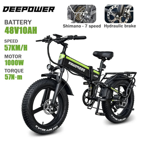 DEEPOWER 2000W Adults Electric Bike Bicycle 48V 20AH 20 Inch Fat Tire Folding Electric E Bikes Mountain Oil Brake 1000W Ebike