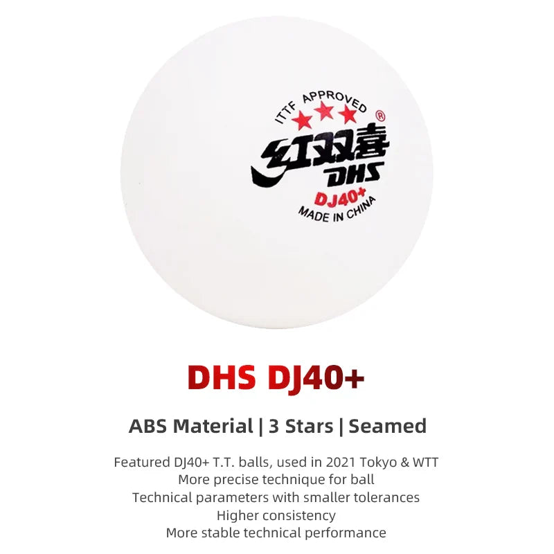 DHS DJ40+ Ping Pong Balls 3 Stars Professional Table Tennis Balls ABS New Material for Olympic Standard