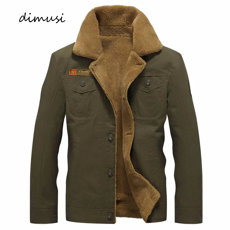 DIMUSI Winter Jacket Mens Military Fleece Warm Coats Male Fur Collar Army Tactical Aviator Jacket Jaqueta Masculina Clothing