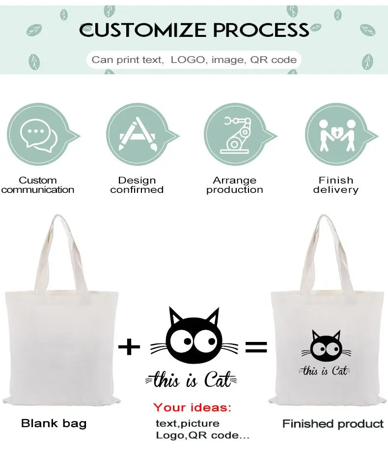 DIY Custom Canvas Bag Printed Logo Shopping Bag Leisure Fashion Women's Single Shoulder Bags Print Own Design Logo