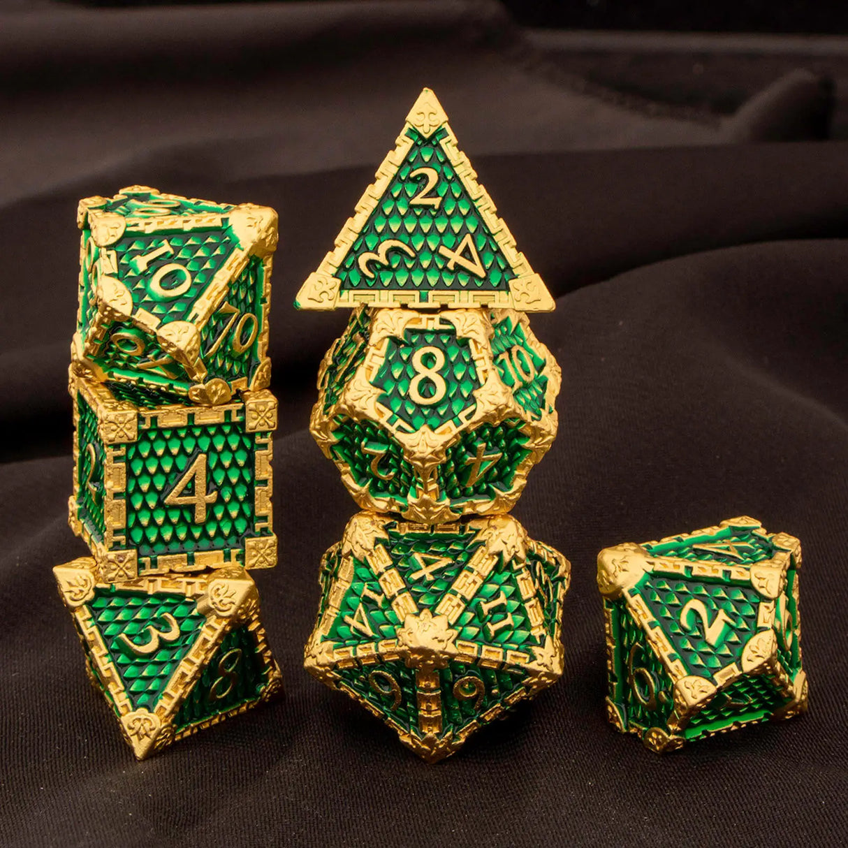 DND Metal Dice Set Green Blue Purple Dungeon and Dragon scale Dice D&D Polyhedral RPG D and D Role Playing Games Dice