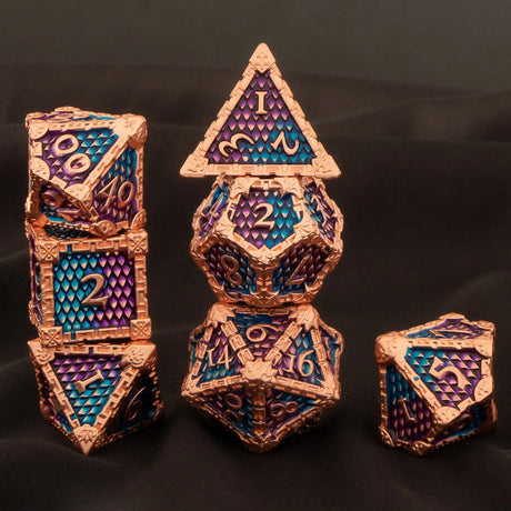 DND Metal Dice Set Green Blue Purple Dungeon and Dragon scale Dice D&D Polyhedral RPG D and D Role Playing Games Dice