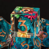 DND Sharp Edge Dice Set, 7 Piece Resin Dice Set, Polyhedral Dice Set Dungeons and Dragons Dice, Flower D&D Dice Set