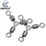 DNDYUJU 30/50pcs 3 Way Fishing Connector Ball Bearing Rolling Swivels O-Shape Three Way Rolling Swivels Fishing Tackle Fishhooks