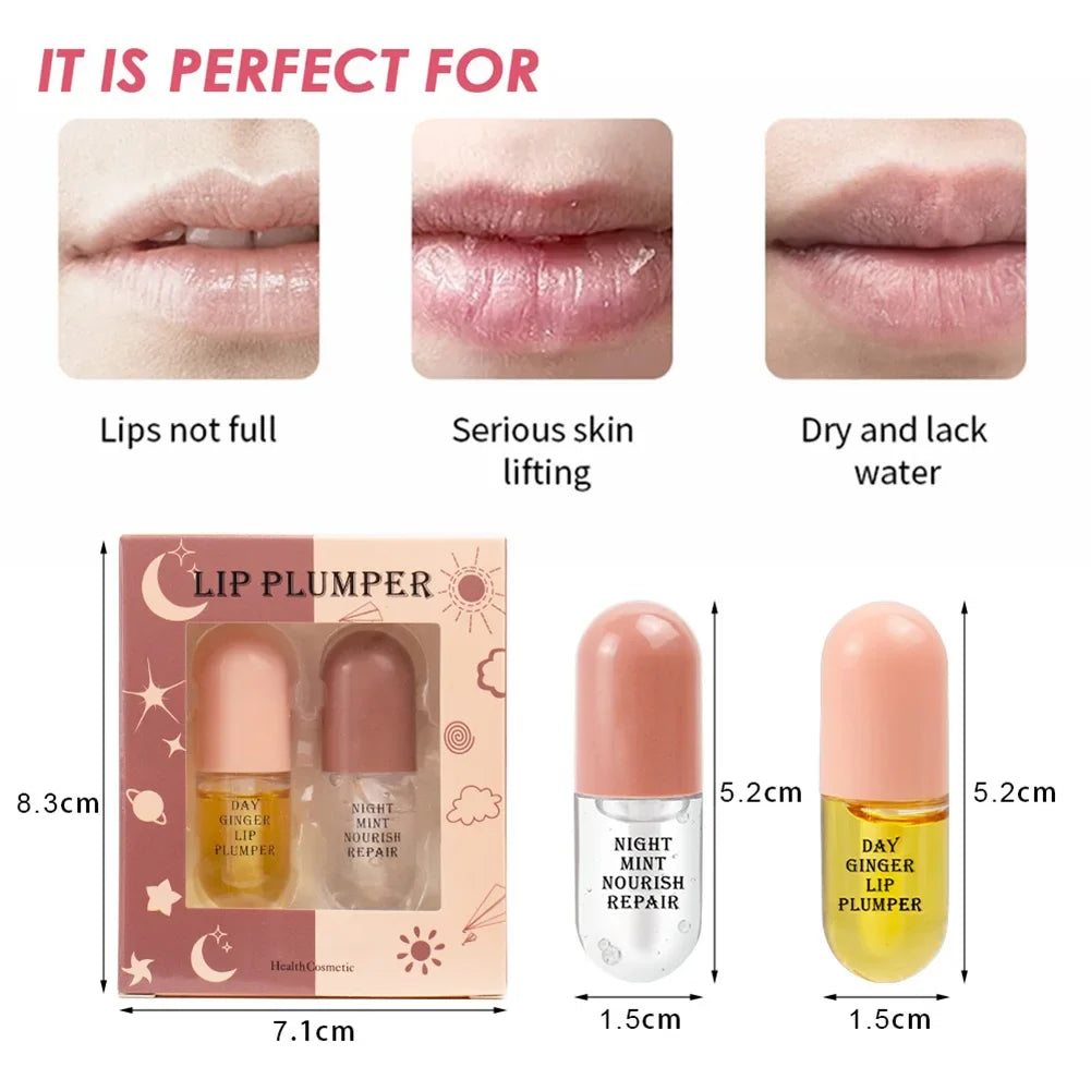 Day Night Volume Lip Plumper Oil Clear Lasting Nourishing Repairing Reduce Lip Fine Line Care Lip Oil Cosmetic 10g