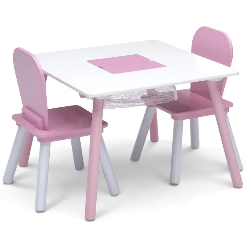 Delta Children 4-Piece Toddler Playroom Set, Pink/White school desk and chair  kid table and chair