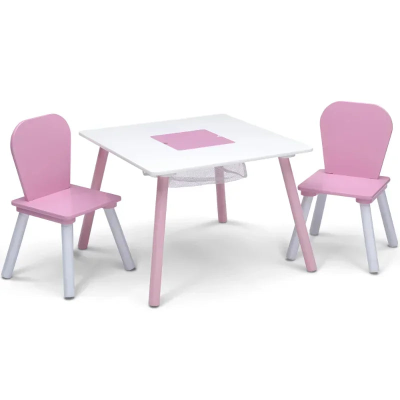 Delta Children 4-Piece Toddler Playroom Set, Pink/White school desk and chair  kid table and chair