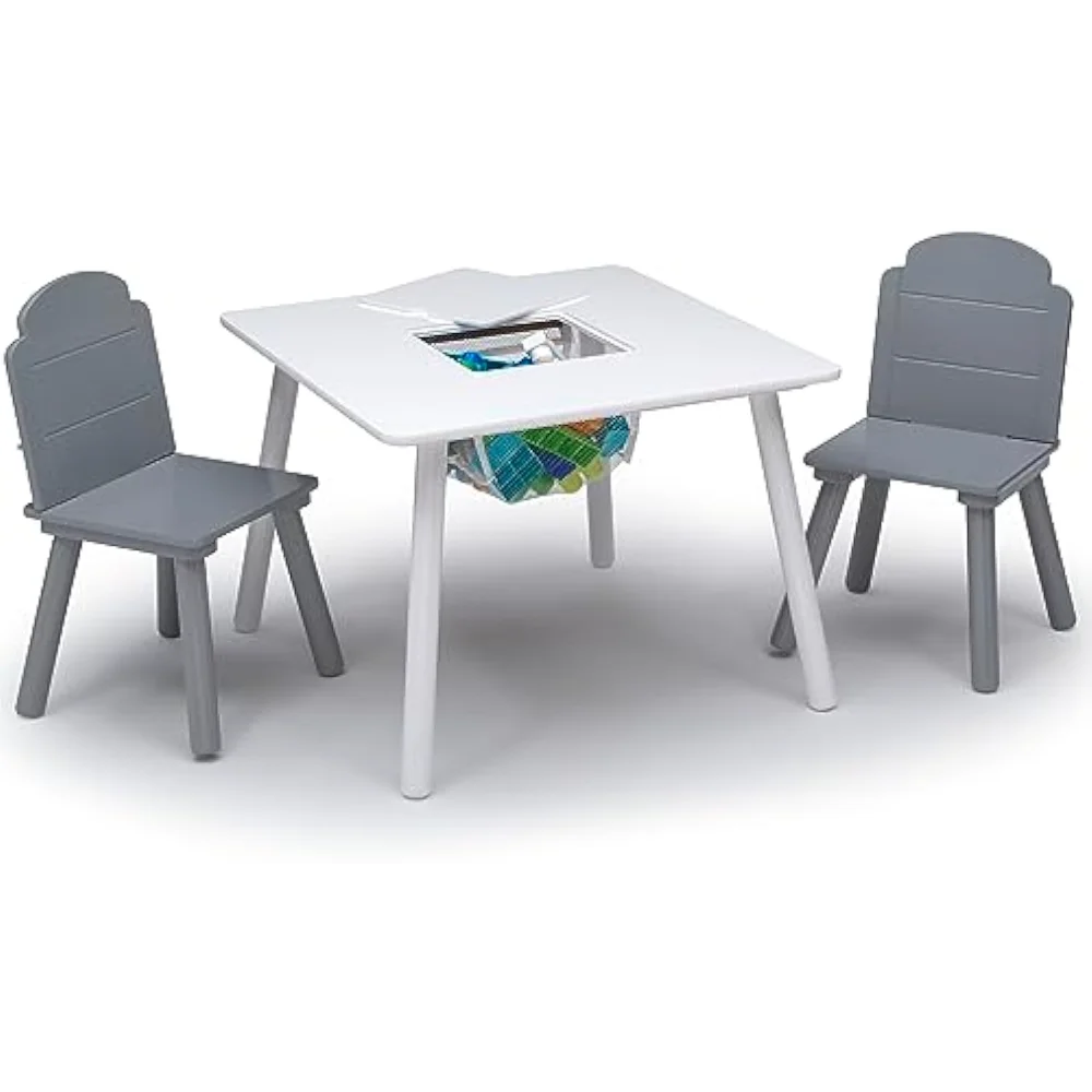 Delta Children Finn Table and Chair Set with Storage, White/Grey kids table and chair set