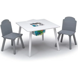 Delta Children Finn Table and Chair Set with Storage, White/Grey kids table and chair set