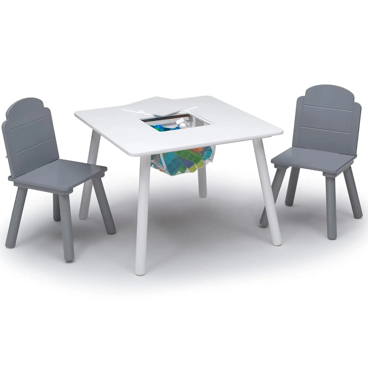 Delta Children Finn Table and Chair Set with Storage, White/Grey kids table and chair set