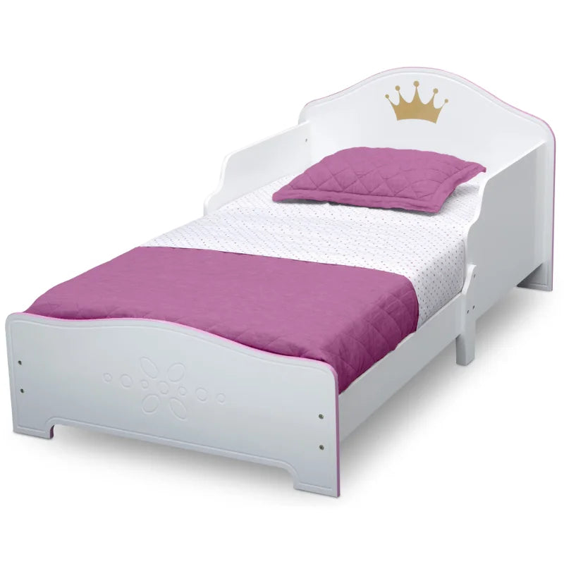 Delta Children Princess Crown Wood Toddler Bed, Greenguard Gold Certified, White/Pink wooden bed  kid bed