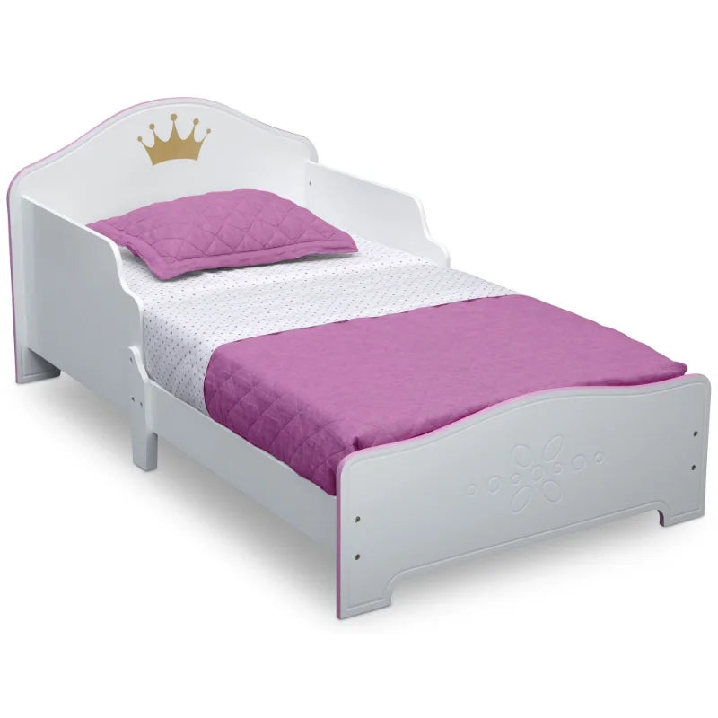 Delta Children Princess Crown Wood Toddler Bed, Greenguard Gold Certified, White/Pink wooden bed  kid bed