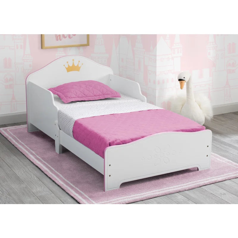 Delta Children Princess Crown Wood Toddler Bed, Greenguard Gold Certified, White/Pink wooden bed  kid bed