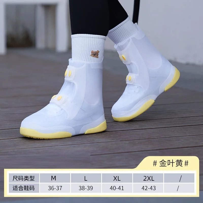 Designer Two Tone Shoe Covers Waterproof Overshoes Washable Anti Skid Shoe Covers With Button White Durable Shoe Covers Galoshes